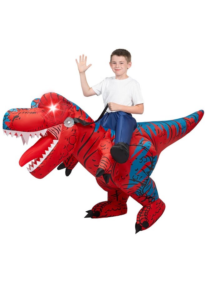 Kids Inflatable Costumes, Riding A Light-Up Eyes T-Rex Inflatable Costume, Red Rawr Blow Up Dinosaur Costumes For Halloween Costume Cosplay Themed Parties