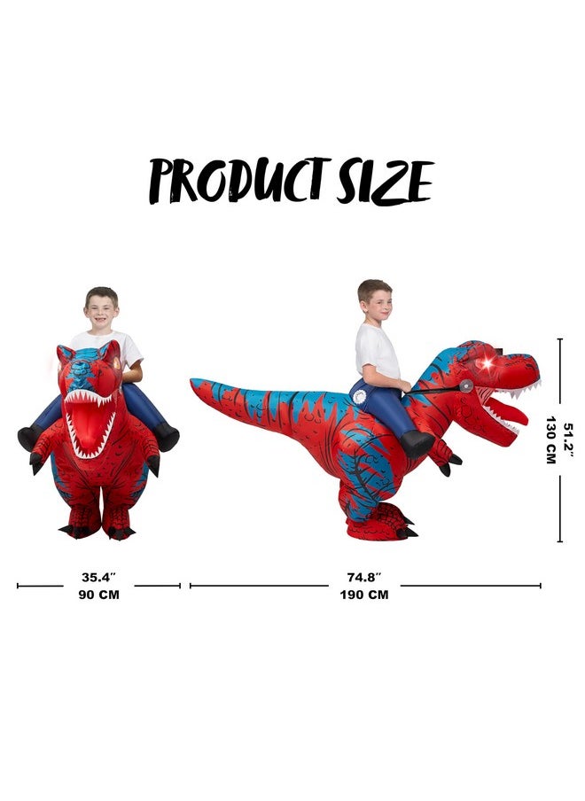 Kids Inflatable Costumes, Riding A Light-Up Eyes T-Rex Inflatable Costume, Red Rawr Blow Up Dinosaur Costumes For Halloween Costume Cosplay Themed Parties