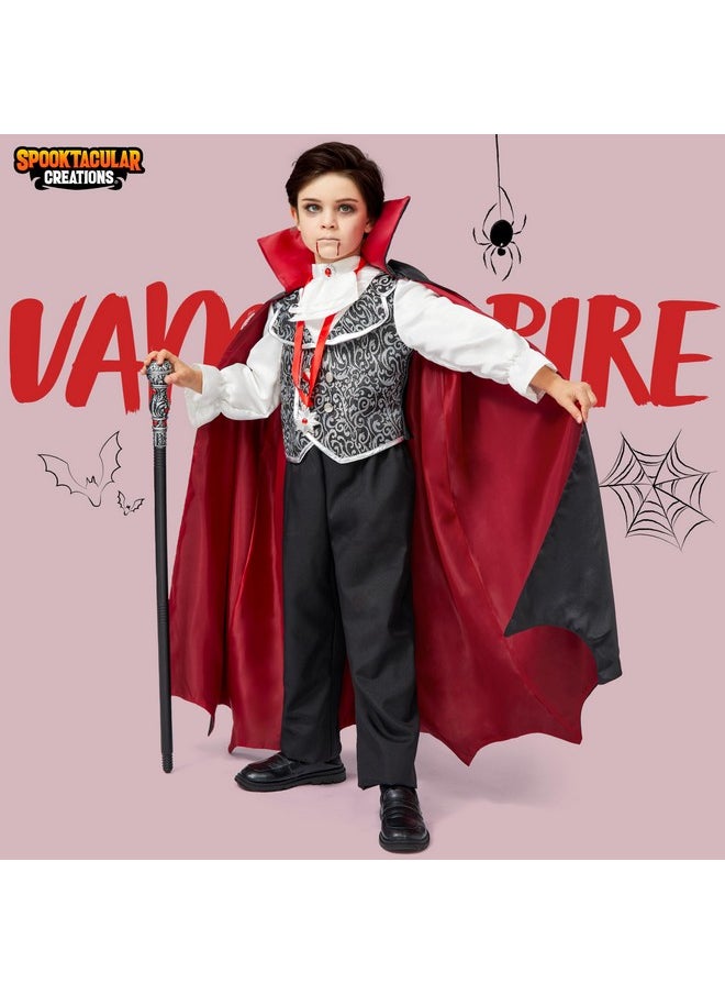 Grey Gothic Vampire Costume Deluxe Set For Boys, Kids Halloween Party Favors, Dress Up, Role Play