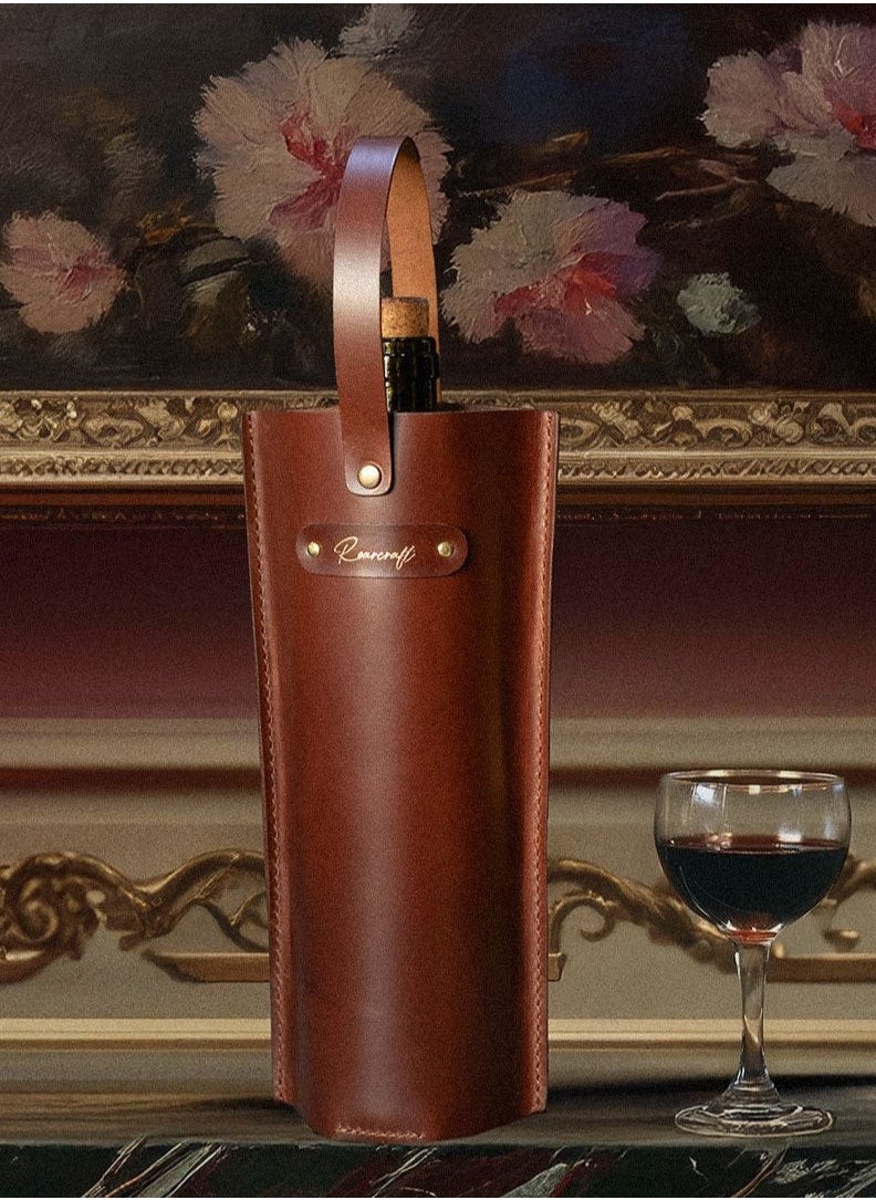 Leather Wine Bottle Case - Personalized Gift Wine Bag