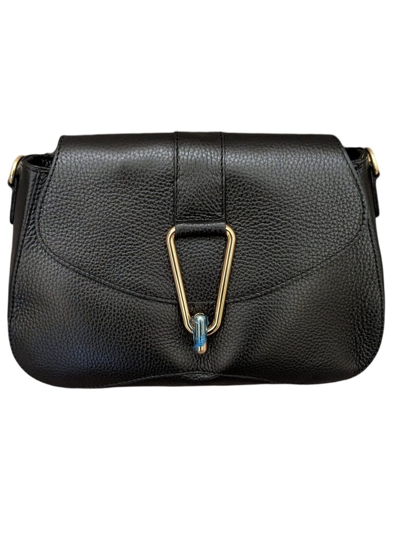 Black Shoulder Bag in genuine leather, Made in Italy