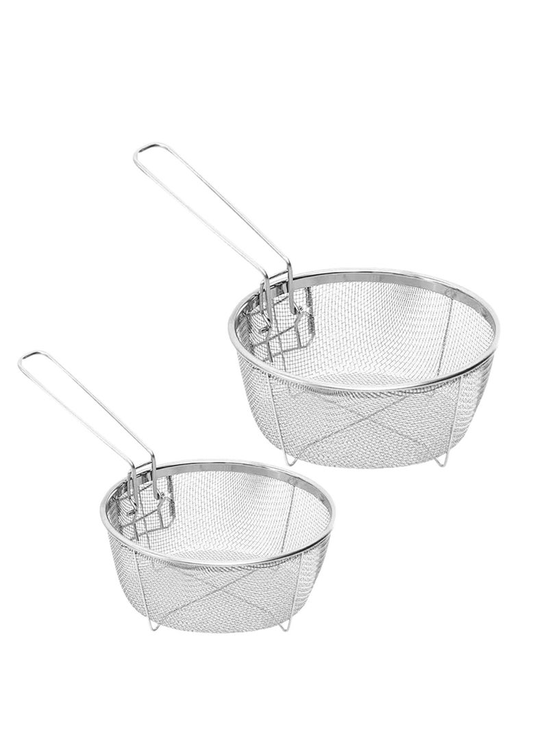 2 Pcs Round Wire Fry Basket Deep Fryer Strainer For Frying,Round Wire Mesh Fry Food Display Cutlery, With Long Handle Frying Fryer Strainer for Pot French Fries Turkey Chicken Kitchen Cooking Tools