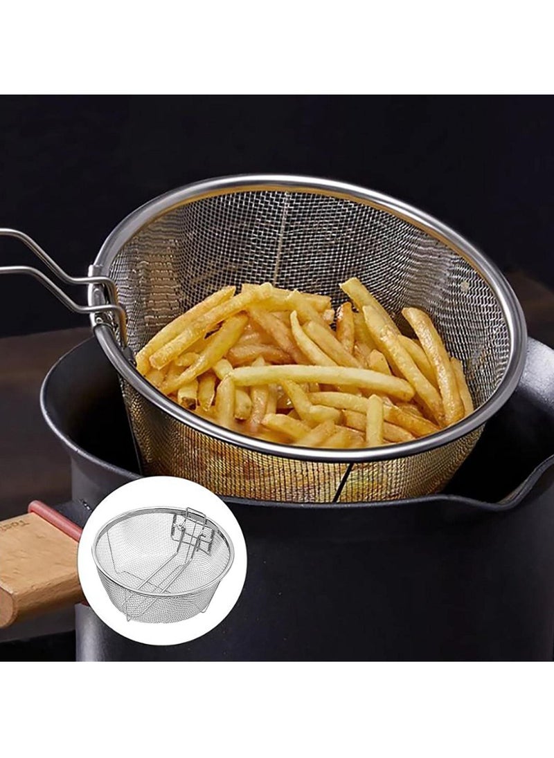 2 Pcs Round Wire Fry Basket Deep Fryer Strainer For Frying,Round Wire Mesh Fry Food Display Cutlery, With Long Handle Frying Fryer Strainer for Pot French Fries Turkey Chicken Kitchen Cooking Tools