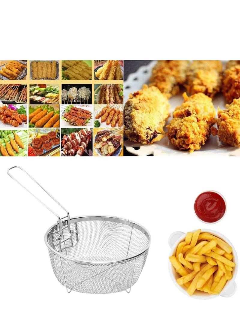 2 Pcs Round Wire Fry Basket Deep Fryer Strainer For Frying,Round Wire Mesh Fry Food Display Cutlery, With Long Handle Frying Fryer Strainer for Pot French Fries Turkey Chicken Kitchen Cooking Tools