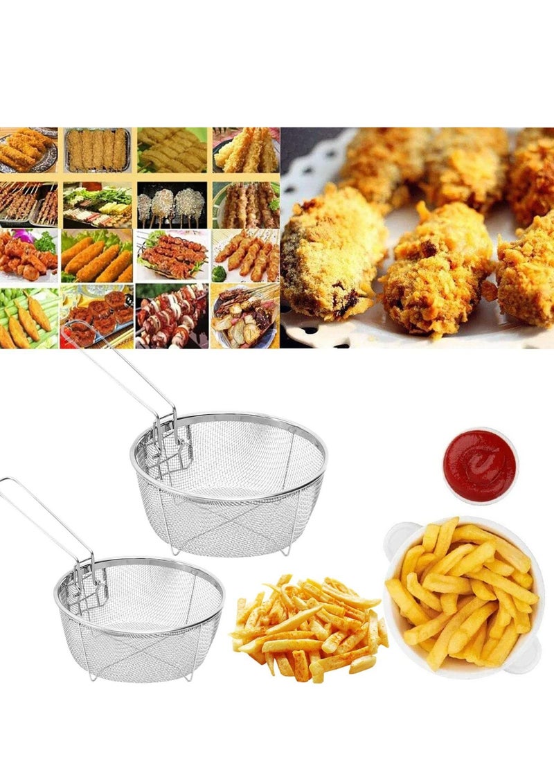 2 Pcs Round Wire Fry Basket Deep Fryer Strainer For Frying,Round Wire Mesh Fry Food Display Cutlery, With Long Handle Frying Fryer Strainer for Pot French Fries Turkey Chicken Kitchen Cooking Tools