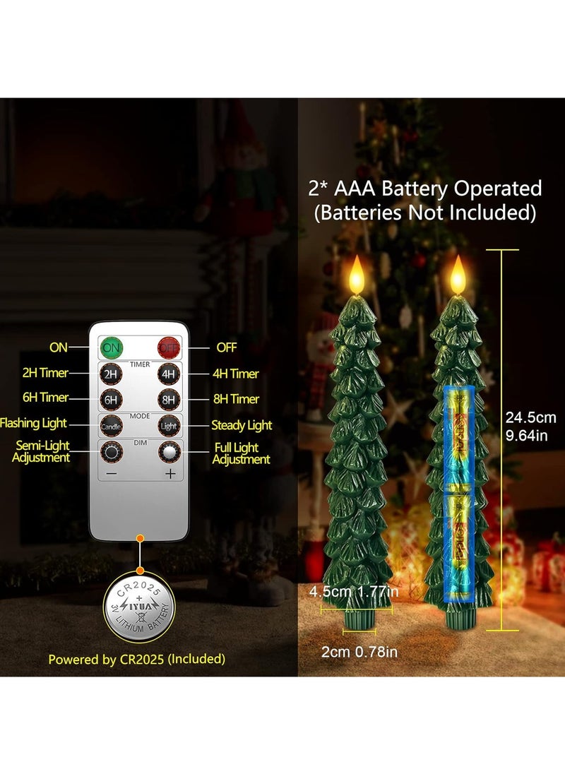 3-Pack LED Christmas Tree Flameless Candles Battery Operated with Remote & Timer, 3D Wax Pine Tree Candlesticks for Holiday Home Decor, Warm White Decorative Light for Room, Table, Dinner, Party