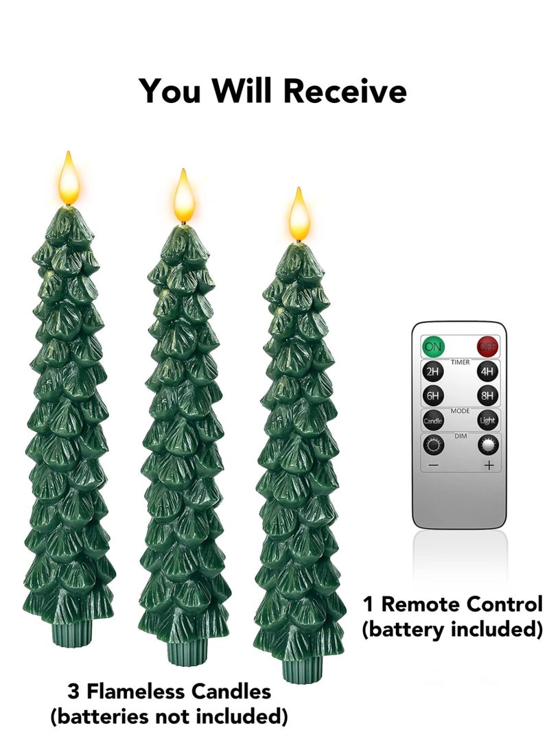 3-Pack LED Christmas Tree Flameless Candles Battery Operated with Remote & Timer, 3D Wax Pine Tree Candlesticks for Holiday Home Decor, Warm White Decorative Light for Room, Table, Dinner, Party