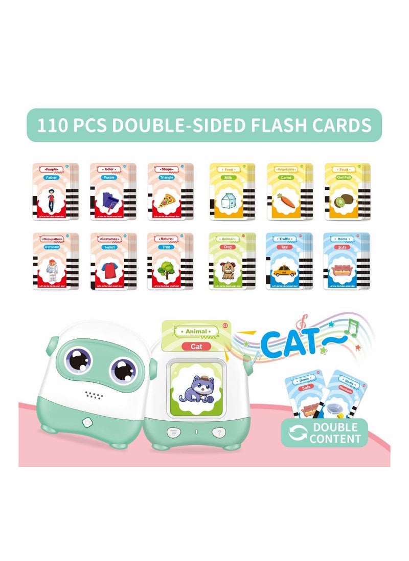 Toddler Toys for 2-5 Year Old Boys Girls, Learning Toys Talking Flash Cards with 110 Cards 220 Sight Words, Preschool Educational Toys Games with Sound Effect Kids Birthday Gifts (Green)