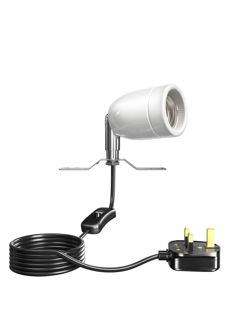 300W Ceramic Reptile Heat Lamp Holder, E27 Base Ceramic Heat Bulb Holder, Rotatable Reptile Light Holder with Inline ON/Off Switch for Turtle, Snake, Lizard, Dog, Chick- No Heat Bulb
