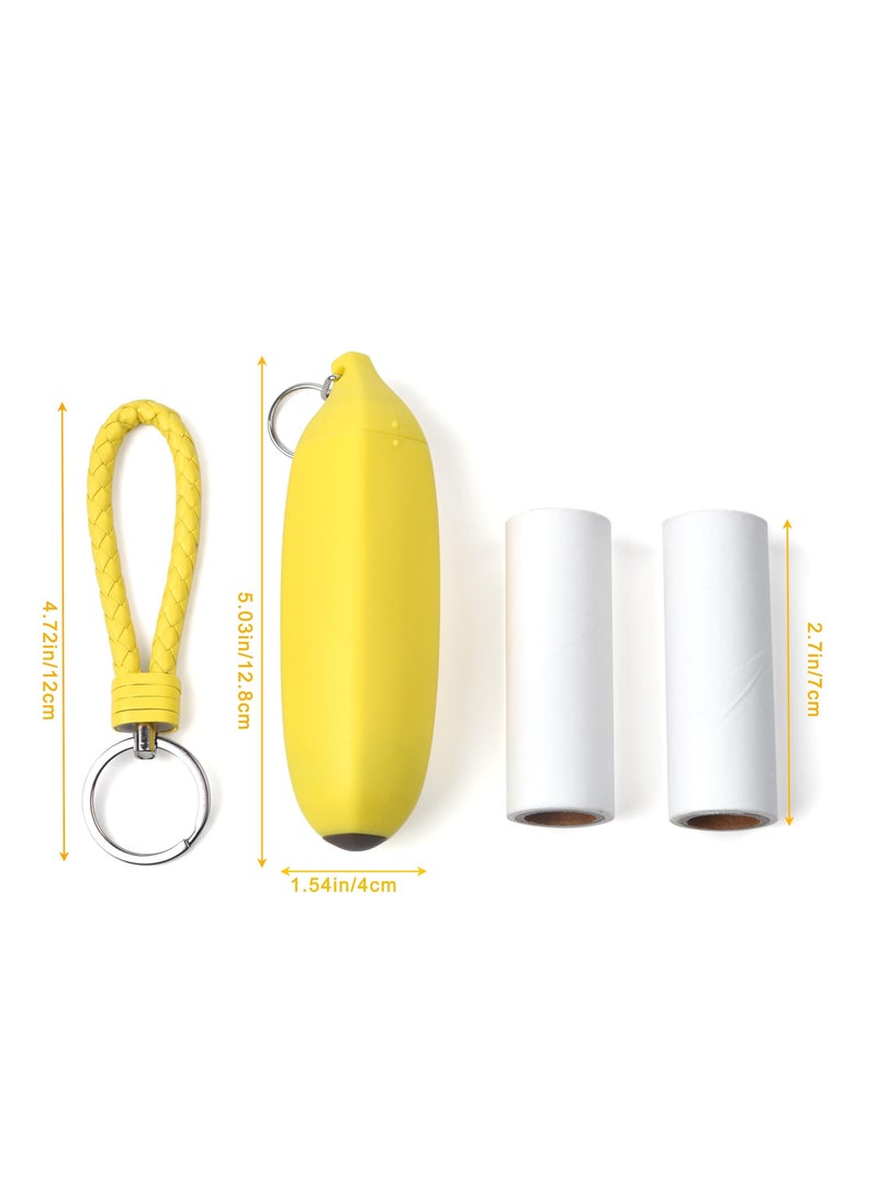 Banana Portable Lint Roller, Unique and Adorable Design, Portable and Convenient, High-Quality Adhesive for Solving The Awkward of Pet Hair on Clothes (1 * Lint Roller + 2 * Replacement Cores)