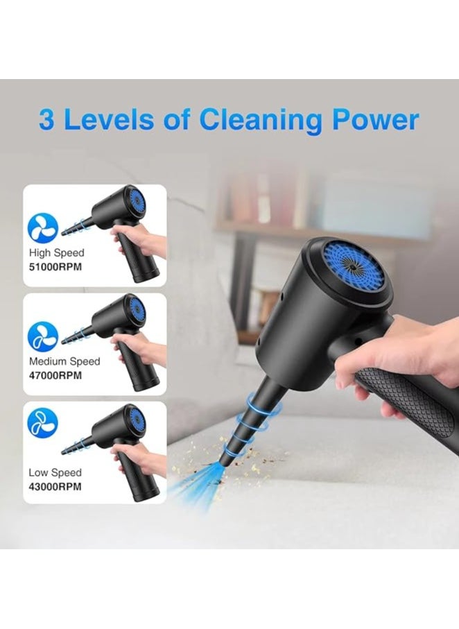 Compressed Air Duster, Cordless & Rechargeable Air Duster, 51000RPM Electric Air Blower for PC, Keyboard Electronics Cleaning, 6000mAh 10W Fast Charging