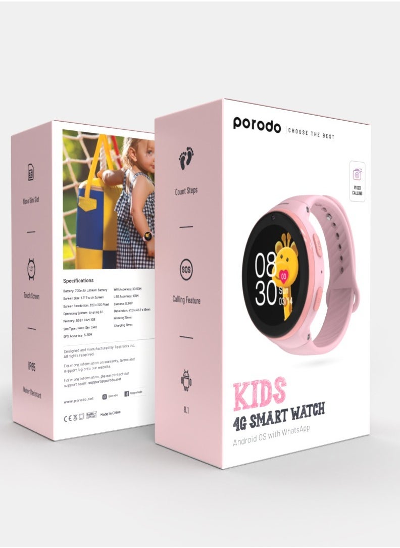 4G Kids GPS Smart Watch with JuniCare app - Pink