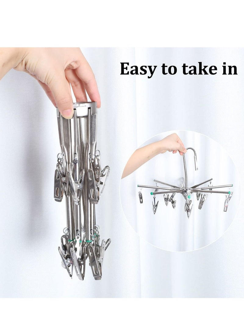 Sock Dryer Stainless Steel 16 Pegs Swivel Hook Clothes Drying Hanger Rustproof Clothesline Windproof Hanging Dryer for Underwear Socks Bras Baby Clothes Gloves