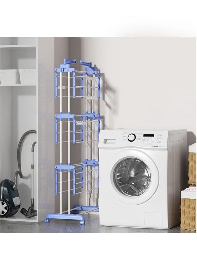 3 Layer Folding Drying Rack, Can Be Stored And Stored, Multi Function Drying Rack Blue