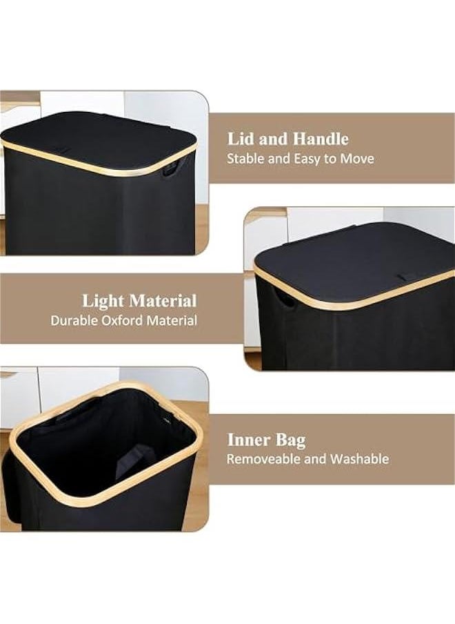 Laundry Basket with Lid, 110L Large Laundry Hamper with Handle and Lid, Collapsible Clothes Basket Organizer with Removable Inner Bag for Clothes Toys Towels (Black)