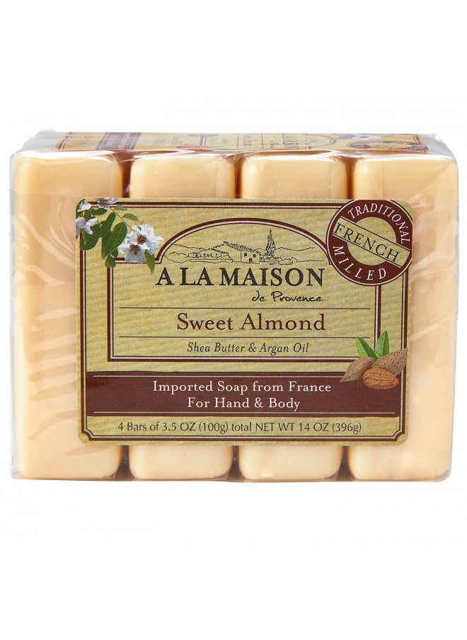 A LA MAISON Sweet Almond Bar Soap - Triple French Milled Natural Moisturizing Hand Soap Bar (4 Bars of Soap, 3.5 oz)