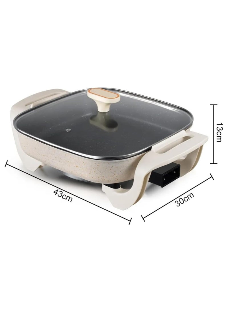 Electric Frying Pan Non-Stick, Multi-Function Cooker with 500W/1000W Power, Steamer, Portable Electric Hot Pot for Steak, Eggs, Noodles, Fried Rice, Soup - Adjustable Heat & Overheat Protection