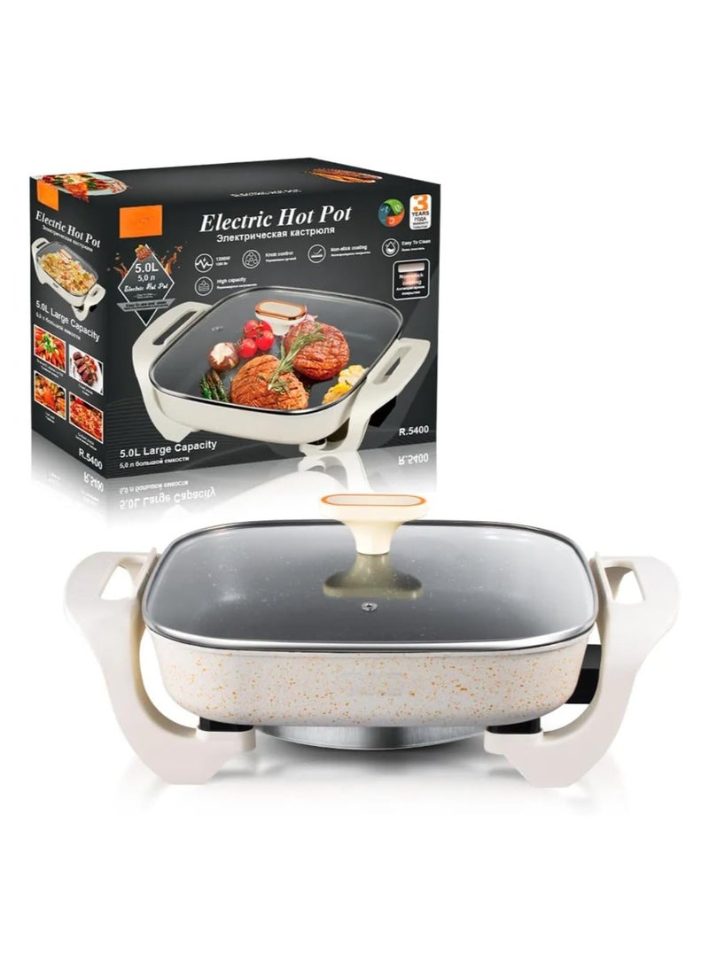 Electric Frying Pan Non-Stick, Multi-Function Cooker with 500W/1000W Power, Steamer, Portable Electric Hot Pot for Steak, Eggs, Noodles, Fried Rice, Soup - Adjustable Heat & Overheat Protection