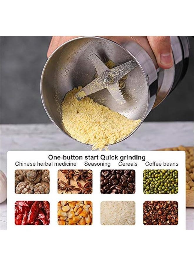Electric Coffee Grinder, Portable Stainless Steel Coffee and Spice Grinder with Transparent Lid, Multifunction Grain Grinder Mill for Grinding Grains, Herb, Cereals, Nuts, Beans, Spices, etc(US)