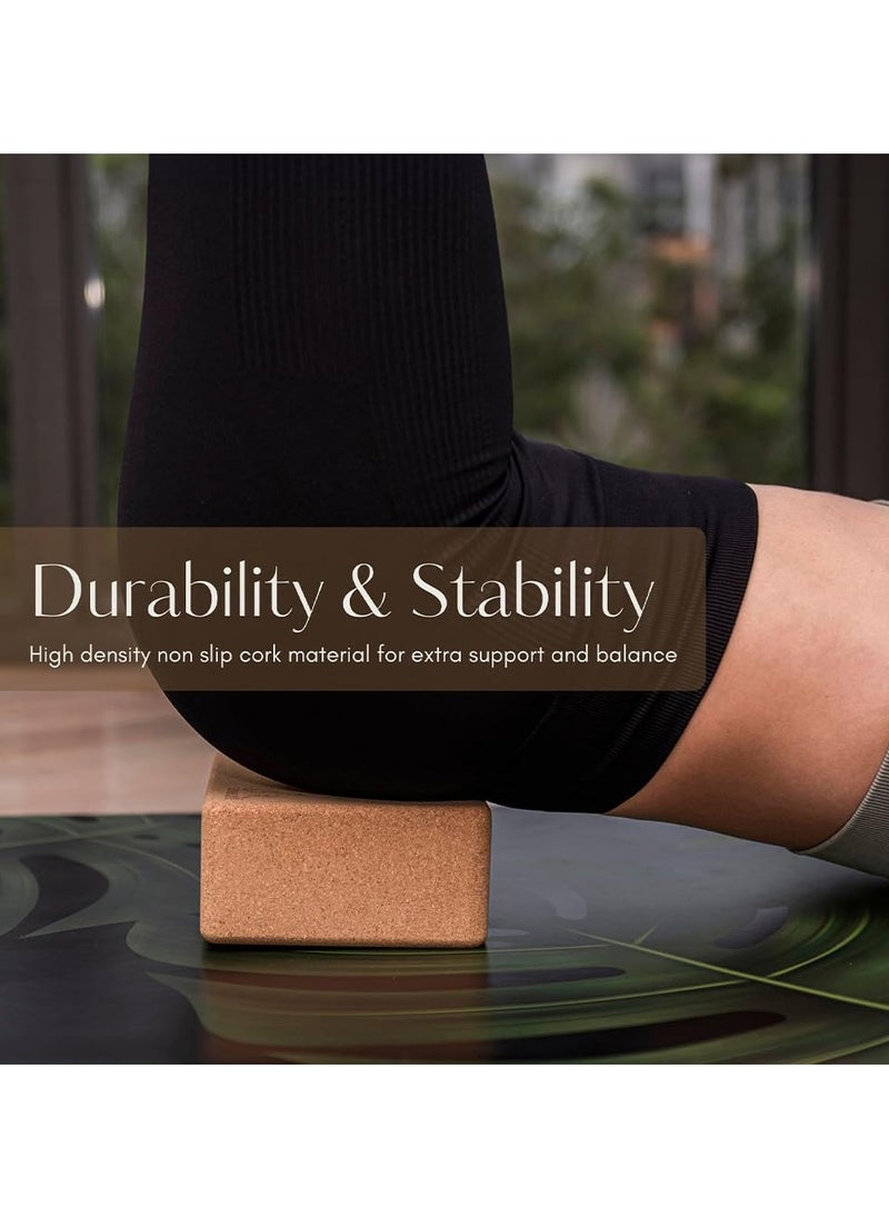 Cork Yoga Blocks, 2 Pack Yoga Blocks Natural Cork, High Density Yoga Block with Non Slip Surface, Lightweight and Moisture - Proof Cork Block, Perfect Yoga Accessories for Men and Women