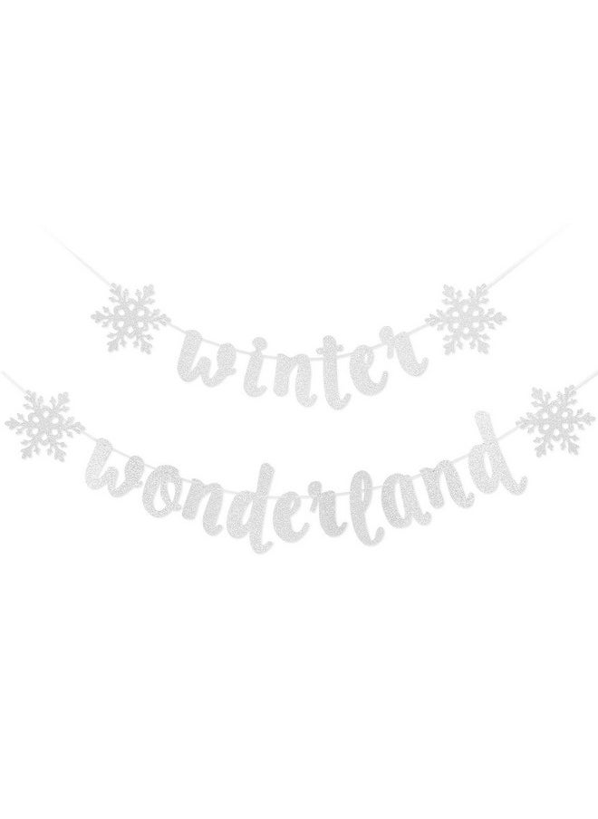 Snowflake Winter Wonderland Banner Silver Glittery Winter Wonderland Snowflake Decorations Winter Wonderland Snow Frozen Christmas Themed Birthday Party Decorations Supplies