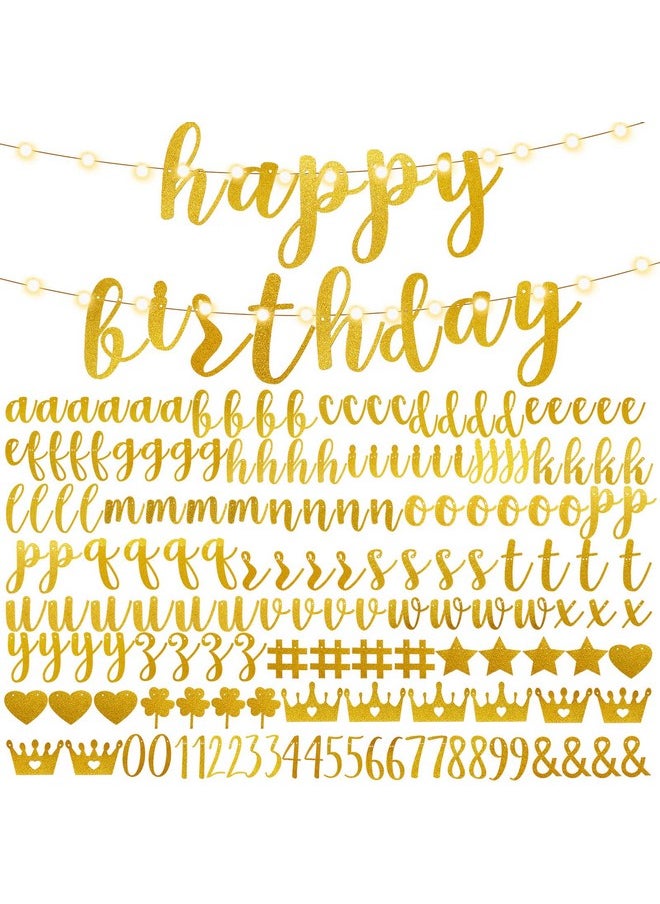 167 Pcs Diy Banner Kit Glitter Customizable Birthday Banner Glitter Make Your Own Banner Kit 162 Letters Symbols And Numbers 3 Rope For Birthday Halloween Wedding Christmas(Gold)