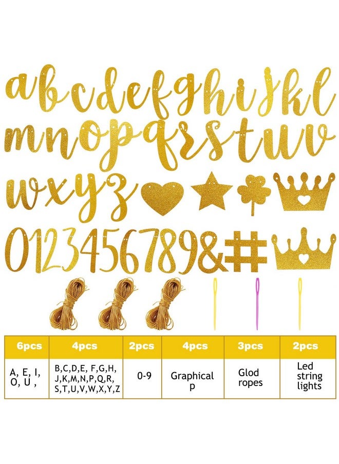 167 Pcs Diy Banner Kit Glitter Customizable Birthday Banner Glitter Make Your Own Banner Kit 162 Letters Symbols And Numbers 3 Rope For Birthday Halloween Wedding Christmas(Gold)