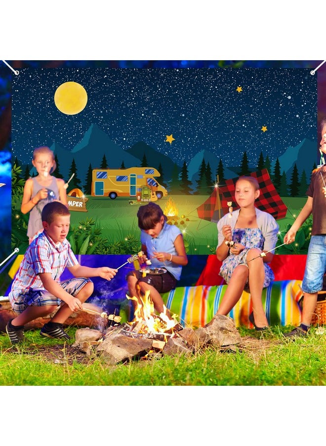 Camping Backdrop Fake Campfire Decoration Camper Birthday Party Banner Happy Camper Supplies Background For Camping Classroom Party Decorations Photo Background (70.8 X 43.3 Inch)