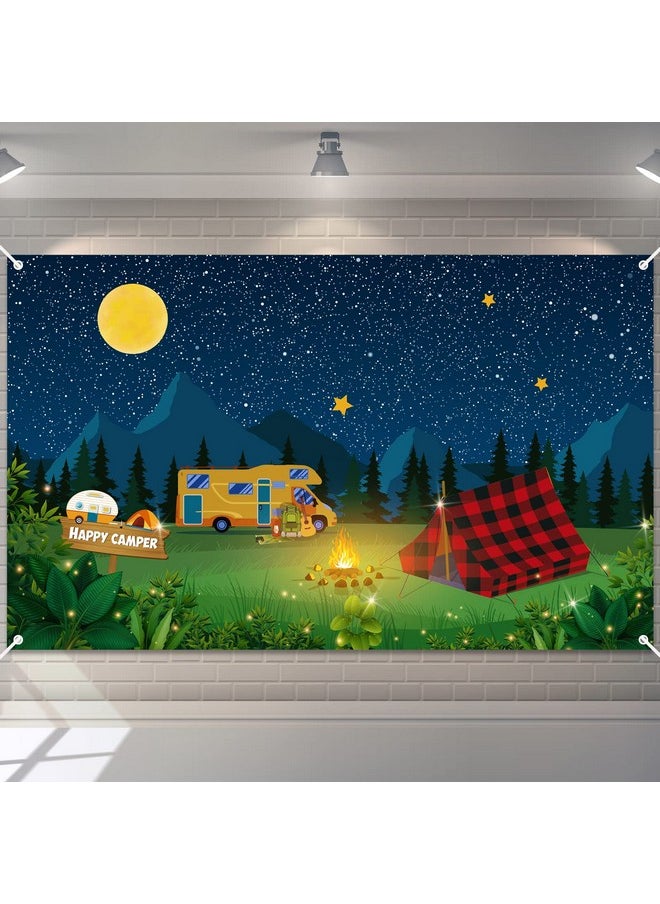 Camping Backdrop Fake Campfire Decoration Camper Birthday Party Banner Happy Camper Supplies Background For Camping Classroom Party Decorations Photo Background (70.8 X 43.3 Inch)