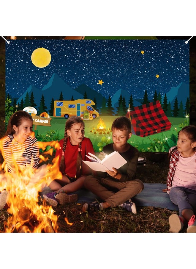 Camping Backdrop Fake Campfire Decoration Camper Birthday Party Banner Happy Camper Supplies Background For Camping Classroom Party Decorations Photo Background (70.8 X 43.3 Inch)