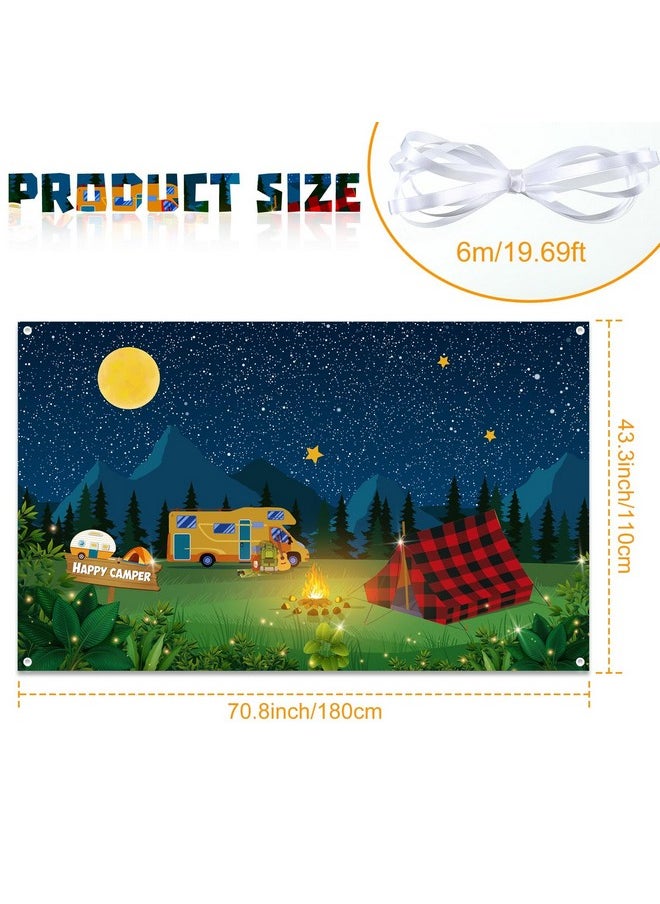 Camping Backdrop Fake Campfire Decoration Camper Birthday Party Banner Happy Camper Supplies Background For Camping Classroom Party Decorations Photo Background (70.8 X 43.3 Inch)