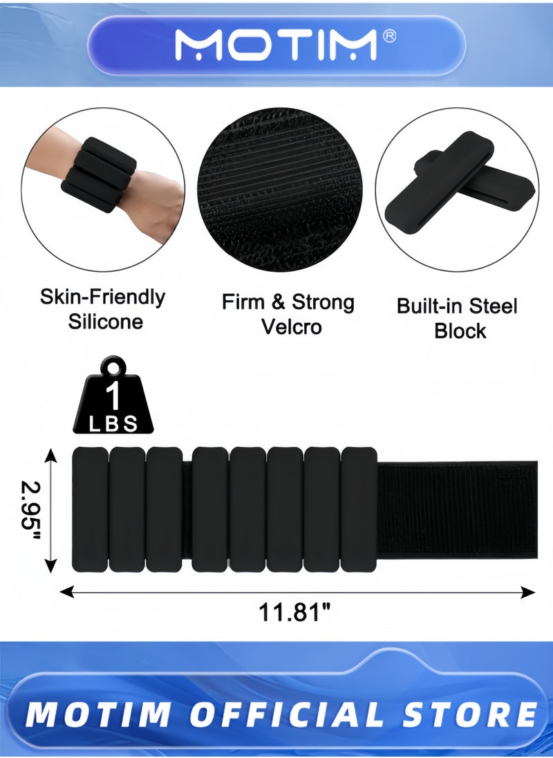 Wrist Weights Adjustable Silicone Weighted Bracelet Arm Weights for Women and Men for Yoga Pilates Cardio Set of 2 (1Lb Each)