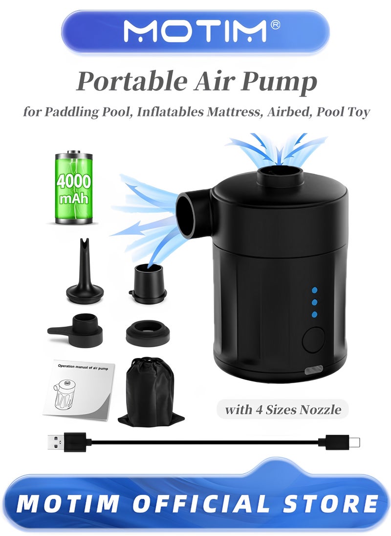 Portable Air Pump for Inflatables with 4 Sizes Nozzle 4000mAh 5KPA for Paddling Pool Inflatables Mattress Airbed Pool Toy