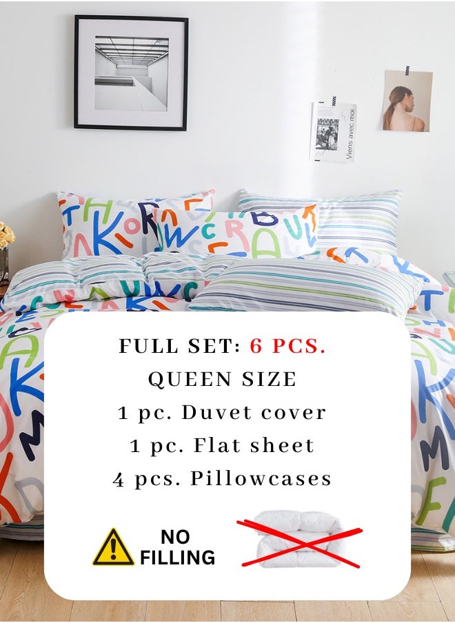 Queen Size 6 Piece Star Pattern Duvet Cover Set Print Bedding Set.