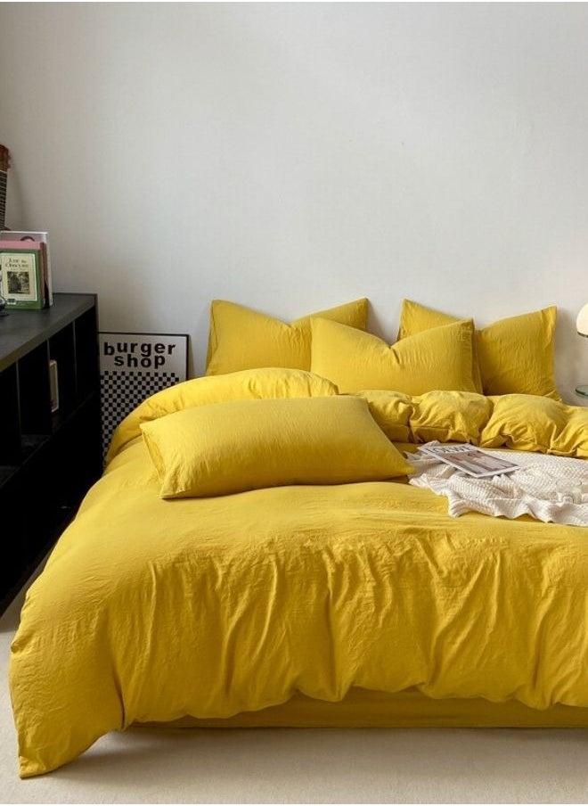 King Size 6 Piece Bedding Set Without Filling, Washable Cotton Yellow Color.