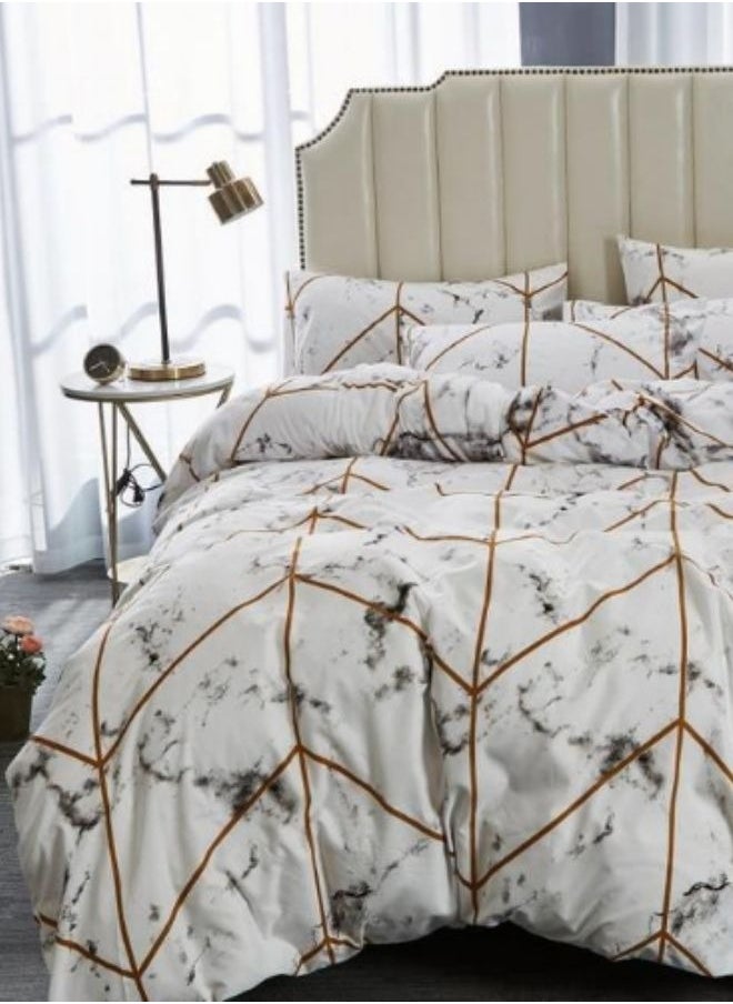 King size 6 piece without filler bedding set with marble design.