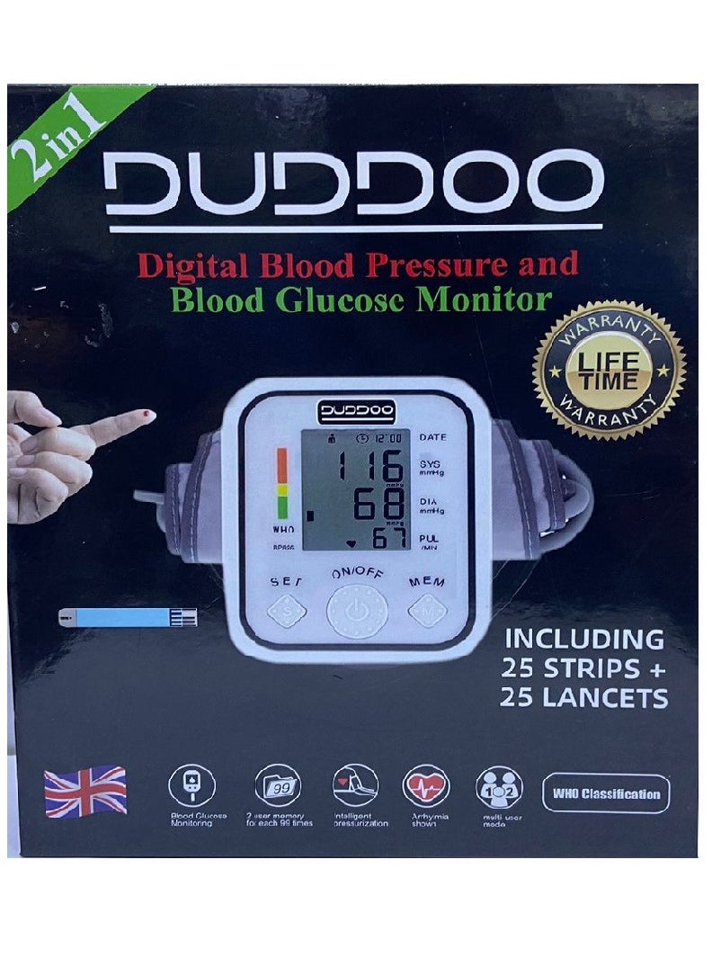 Blood Pressure and Sugar (glucose) Multi Monitoring System 2in 1 Device,25 strips and 25lancets Combo Pack