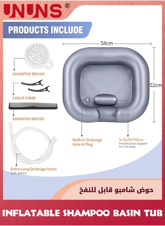 Inflatable Shampoo Basin Tub,Portable Shampoo Bowl,Hair Washing Basin for Bedridden,Injured, Hair Wash Tub for Dreadlocks and at Home Sink Washing,Silver,6Pcs