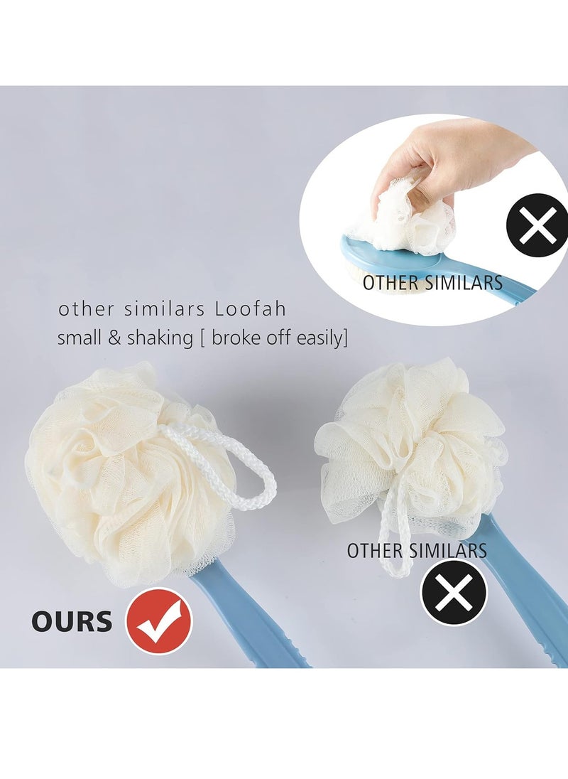 Shower Body Brush with Bristles and Loofah,Back Scrubber Bath Mesh Sponge with Curved Long Handle for Skin Exfoliating Bath, Massage Bristles Suitable for Wet or Dry, Men and Women (Blue)