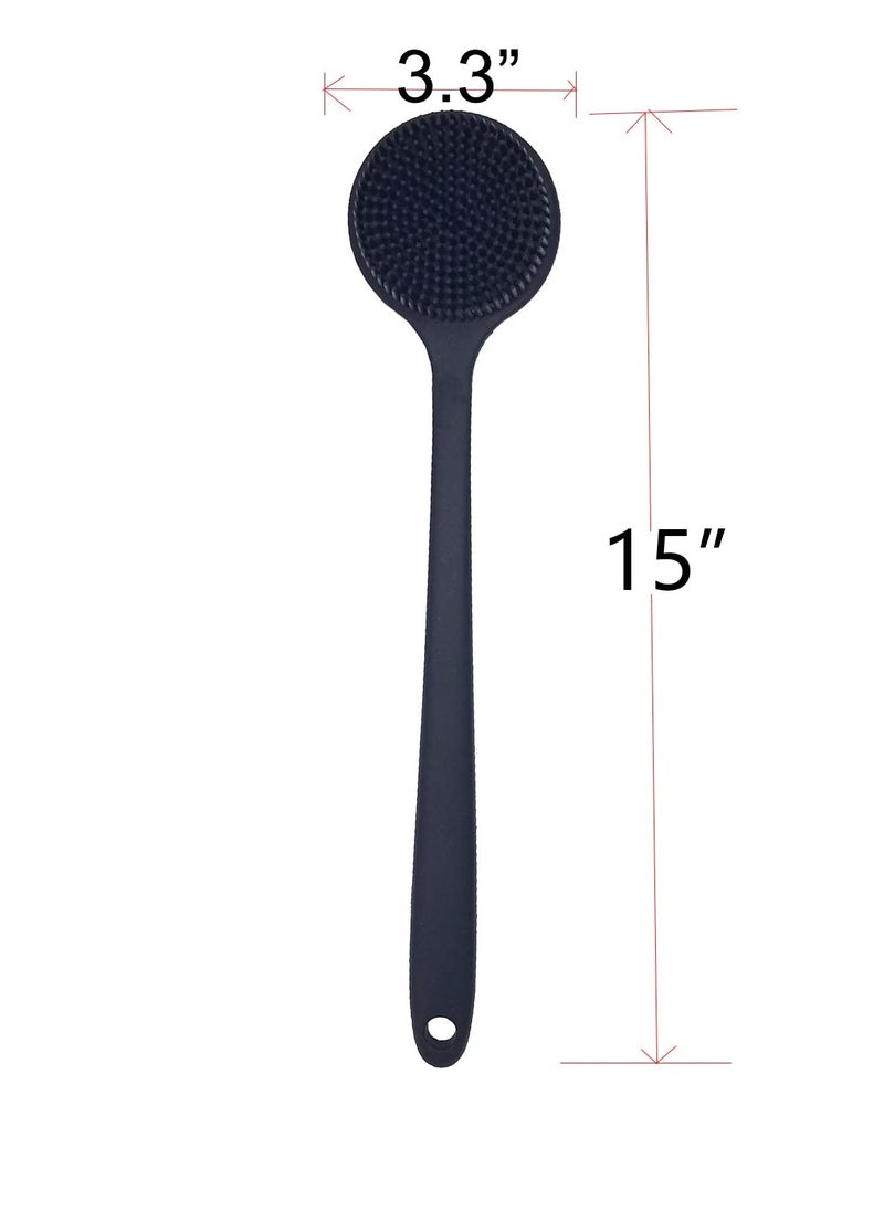 DNC Back Scrubber for Shower Soft Silicone Bath Body Brush with Long Handle (Black)