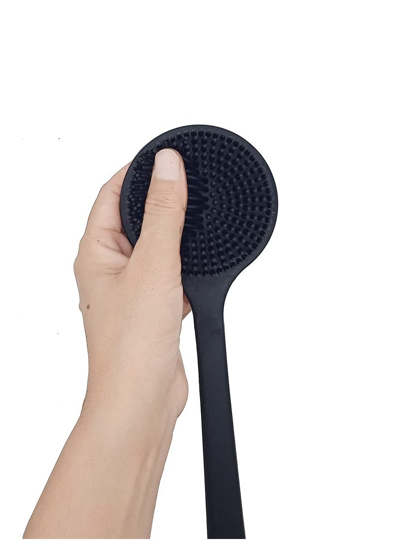 DNC Back Scrubber for Shower Soft Silicone Bath Body Brush with Long Handle (Black)