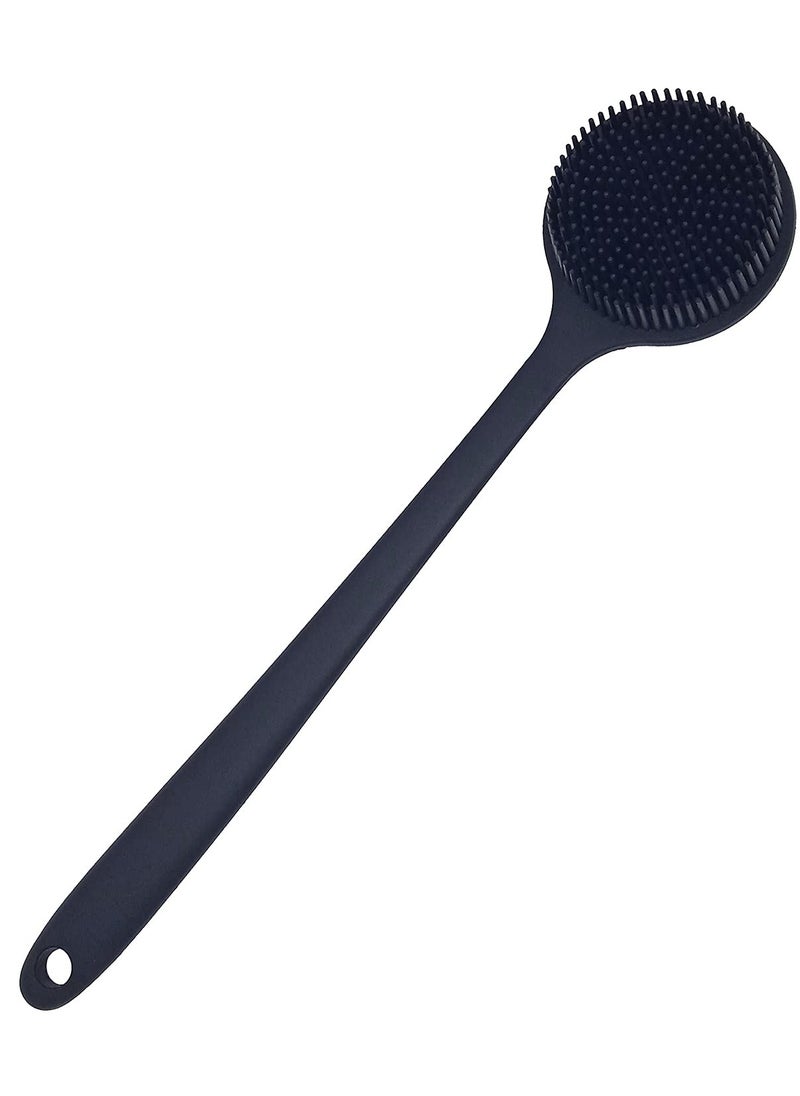 DNC Back Scrubber for Shower Soft Silicone Bath Body Brush with Long Handle (Black)