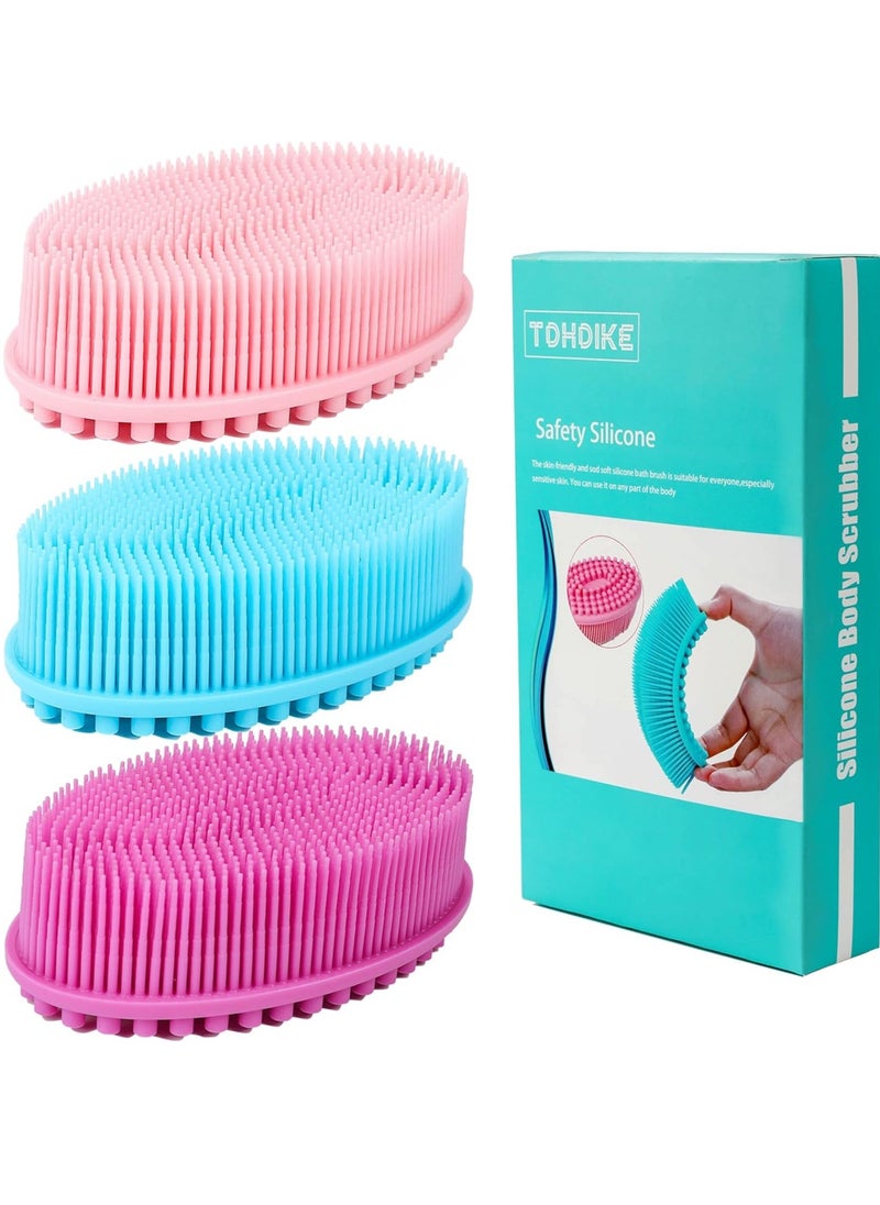 TDHDIKE Silicone Body Scrubber Loofah - Set of 3 Soft Exfoliating Body Bath Shower Scrubber Loofah Brush for Sensitive Kids Women Men All Kinds of Skin
