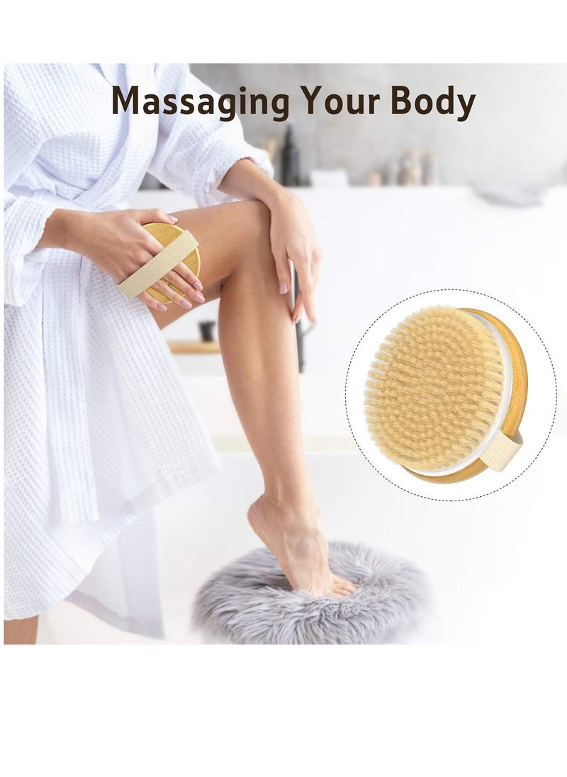 Metene 2 Pack Bamboo Dry Body Brushes, Shower Brush Wet and Dry Brushing, Dry Brush for Cellulite and Lymphatic, Body Scrubber with Soft and Stiff Bristles, Suitable for All Kinds of Skin