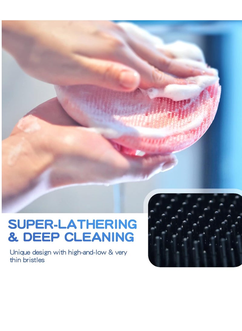 Manmihealth Silicone Back Scrubber(Thick Bristles) & Soft Bath Glove Set, Super-Exfoliating Body Scrubber & Super-Lathering Shower Brush Combination, with a Free Hook.(Black)