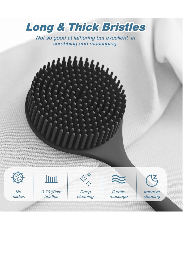 Manmihealth Silicone Back Scrubber(Thick Bristles) & Soft Bath Glove Set, Super-Exfoliating Body Scrubber & Super-Lathering Shower Brush Combination, with a Free Hook.(Black)