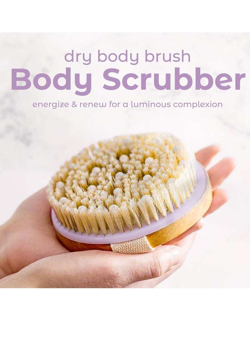 MainBasics Dry Brushing Body Brush for Lymphatic Drainage, Dry Skin, Cellulite, Blood Circulation with Exfoliating Natural Bristles and Massage Nodes for Flawless Skin