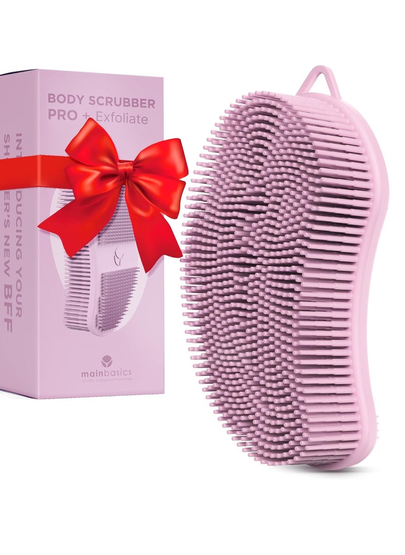 MainBasics Exfoliating Silicone Body Scrubber Pro 2-in-1 Shower Scrubber for Body, Silicone Loofah and Body Exfoliator (Pale Pink, Body + Exfoliate)
