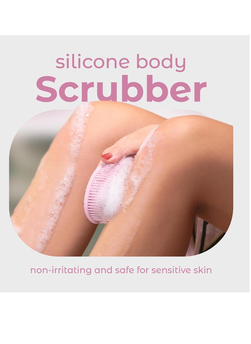 MainBasics Exfoliating Silicone Body Scrubber Pro 2-in-1 Shower Scrubber for Body, Silicone Loofah and Body Exfoliator (Pale Pink, Body + Exfoliate)