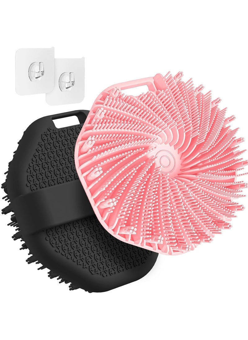 ManmiHealth 2 PCS Silicone Body Scrubber Shower Brush, Upgrade Super-Exfoliating Shower Scrubber with Non-Slip Hand Strap, Silicone Body Buffer for Use in Shower (Black+Pink)